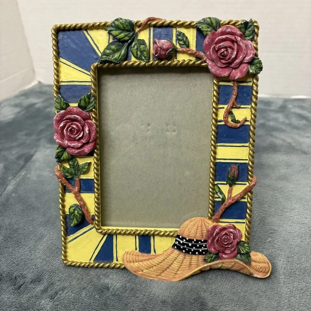Vintage Hand painted 3D Floral Resin Picture Frame 3.5x5